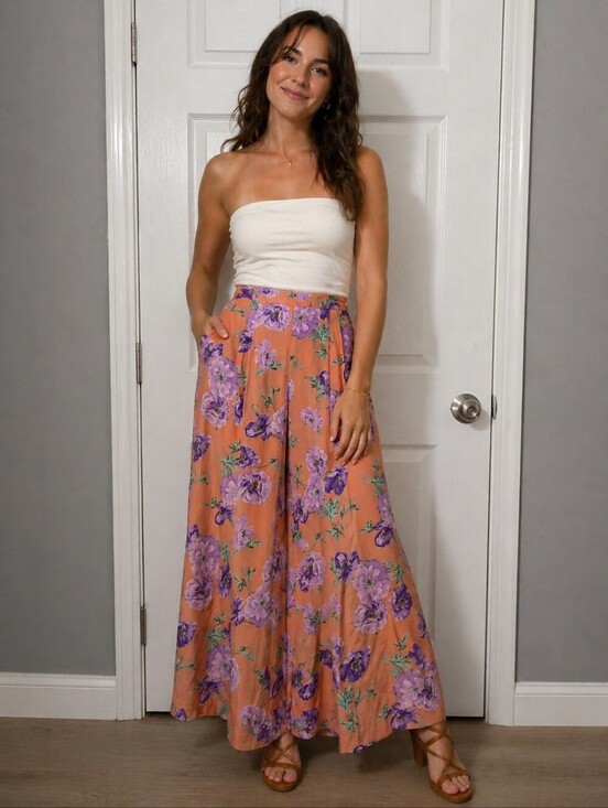Ralph Lauren Pants - Ralph Lauren Made In Italy Floral Peach Wide-Leg Size 8